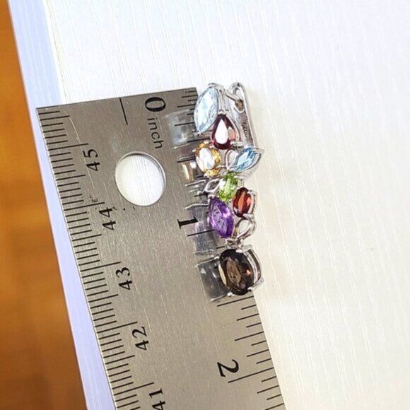 Vintage Boho Sterling Silver Colourful Rainbow Crystal Flower Drop Long Earrings - Picture 4 of 10